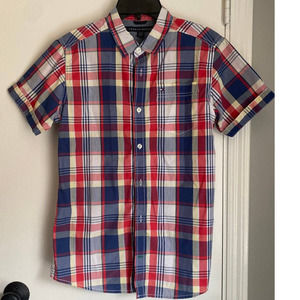 Boys Tommy Hilfiger Plaid Short Sleeve Button Down Capped Sleeves Large